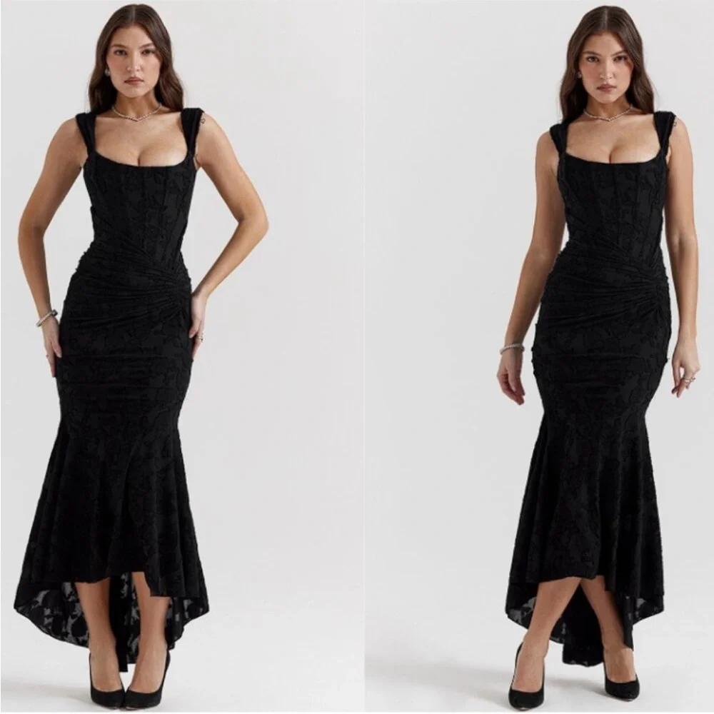 NWOT HOUSE OF CB Cesca Black Corset Floral Maxi Dress - Picture 2 of 8